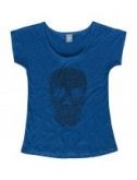 BLUSA FEMININA EM MEIA MALHA COM PRINT APLICADO NA PARTE FRO